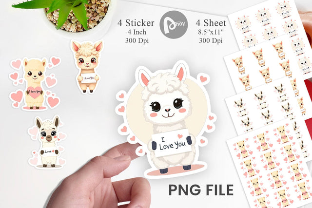 Valentine Alpaca Cartoon Sticker Sublimation artnoy 