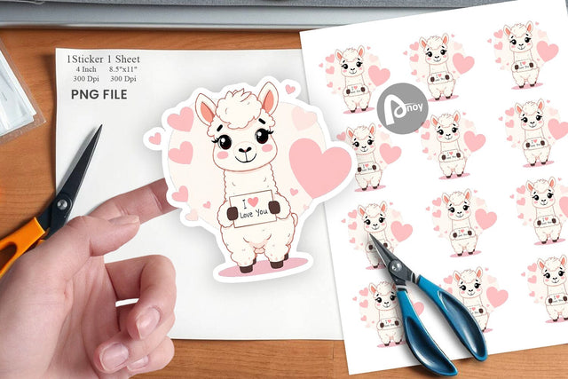 Valentine Alpaca Cartoon Sticker Sublimation artnoy 
