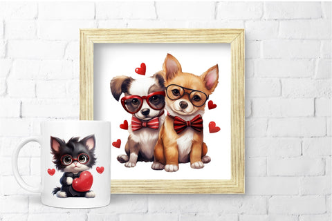 Valentine Animals Clipart, Cute Watercolor Sublimation PNG Sublimation OrangeBrushStudio 