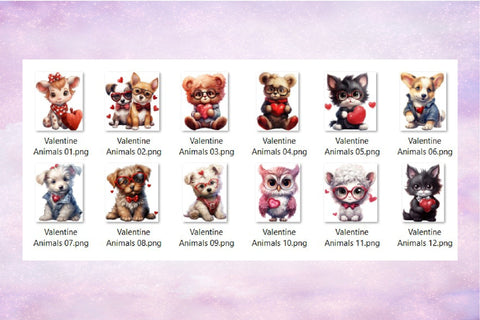 Valentine Animals Clipart, Cute Watercolor Sublimation PNG Sublimation OrangeBrushStudio 