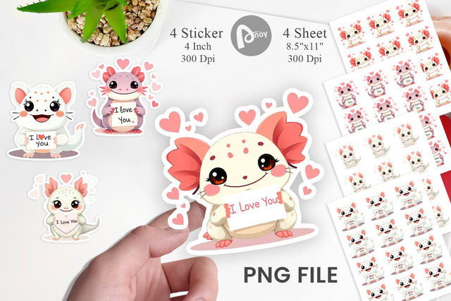 Valentine Axolotl Cartoon Sticker Sublimation artnoy 