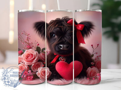 Valentine Baby Highland Cow Tumbler, Baby Highland Cow, Cute Animal, Rustic Style, Whimsical Art, 20Oz Tumbler, Sublimation Wrap Sublimation ToriDesigns 