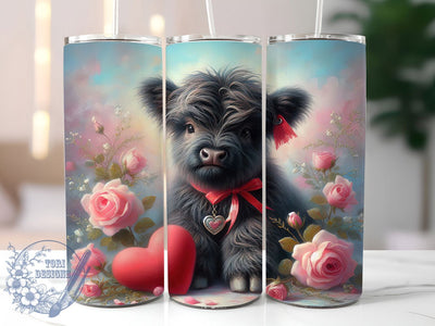 Valentine Baby Highland Cow Tumbler, Baby Highland Cow, Cute Animal, Rustic Style, Whimsical Art, 20Oz Tumbler, Sublimation Wrap Sublimation ToriDesigns 