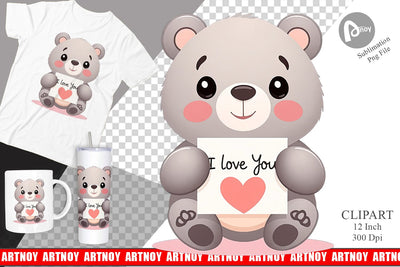 Valentine Bear Cartoon Clipart Sublimation artnoy 