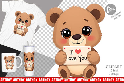 Valentine Bear Cartoon Clipart Sublimation artnoy 