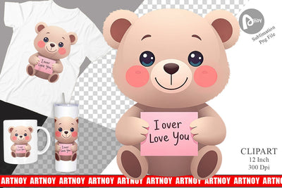 Valentine Bear Cartoon Clipart Sublimation artnoy 