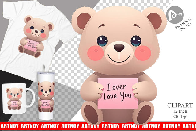 Valentine Bear Cartoon Clipart Sublimation artnoy 
