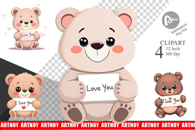 Valentine Bear Cartoon Clipart Sublimation artnoy 