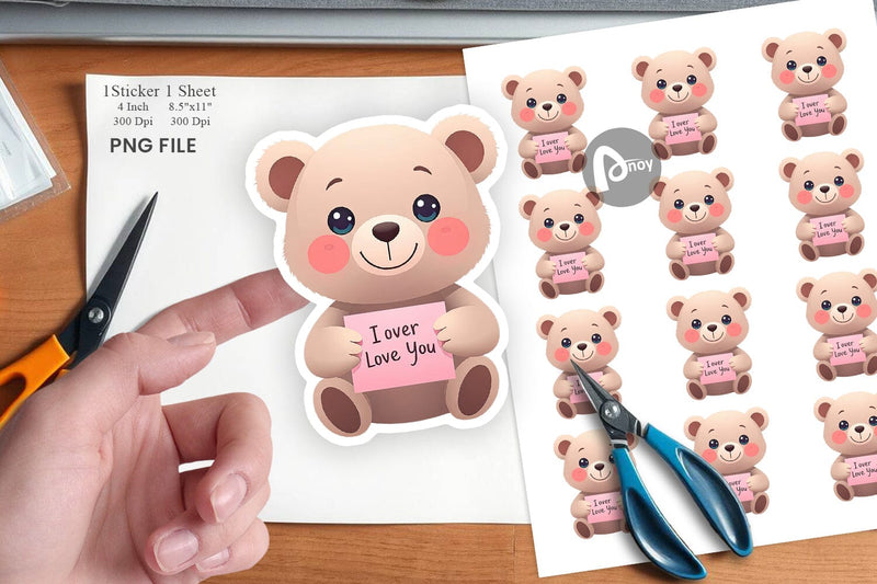Valentine Bear Cartoon Sticker Sublimation artnoy 