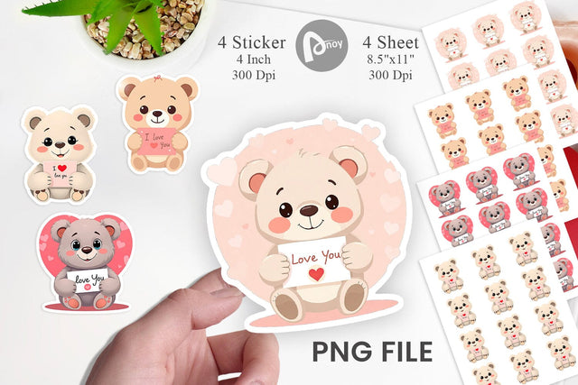 Valentine Bear Cartoon Sticker Sublimation artnoy 