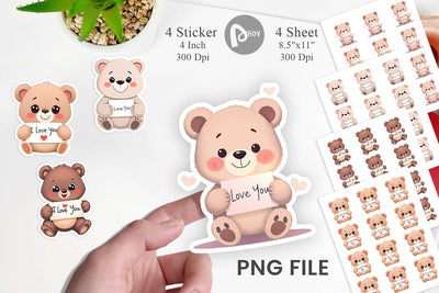 Valentine Bear Cartoon Sticker Sublimation artnoy 