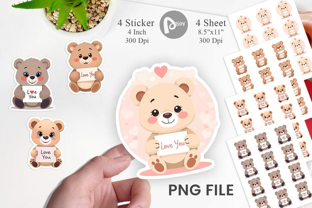 Valentine Bear Cartoon Sticker Sublimation artnoy 