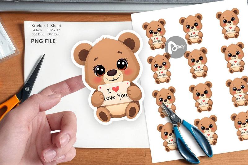 Valentine Bear Cartoon Sticker Sublimation artnoy 