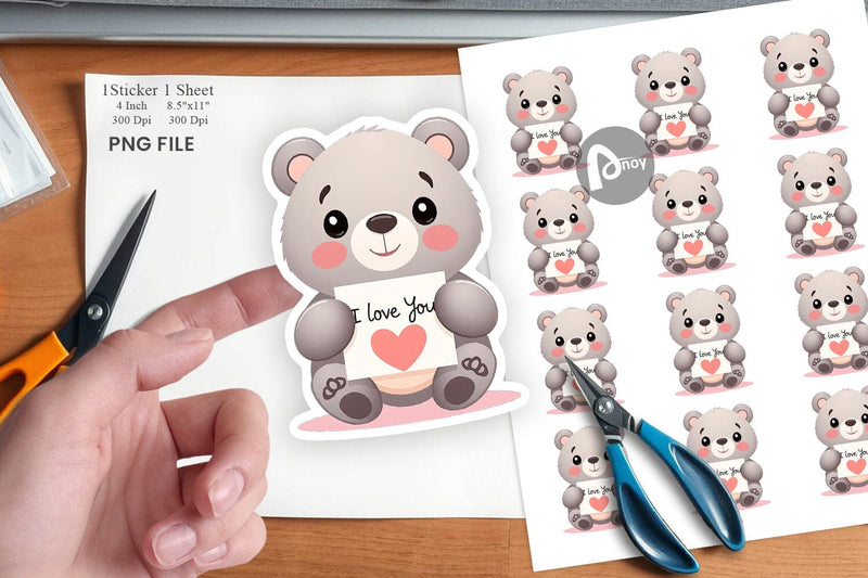 Valentine Bear Cartoon Sticker Sublimation artnoy 