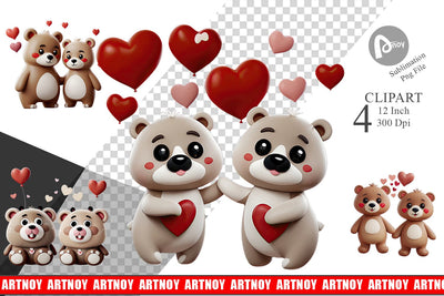 Valentine Bear Clipart Sublimation artnoy 
