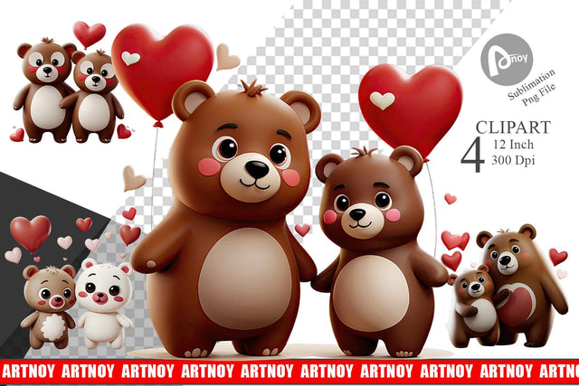Valentine Bear Clipart Sublimation artnoy 