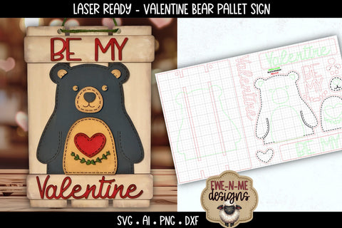 Valentine Bear Layered Pallet Sign | Laser Ready SVG SVG Ewe-N-Me Designs 