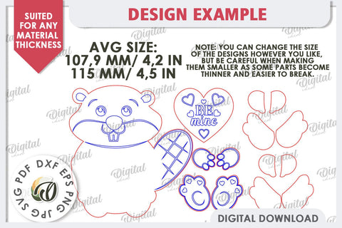 Valentine Beaver with Heart Laser Cut. Cute Animals SVG SVG Evgenyia Guschina 