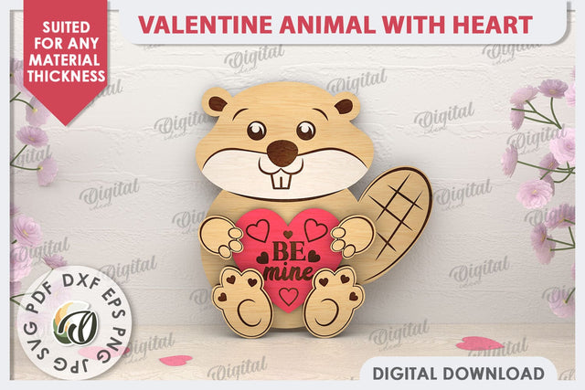 Valentine Beaver with Heart Laser Cut. Cute Animals SVG SVG Evgenyia Guschina 