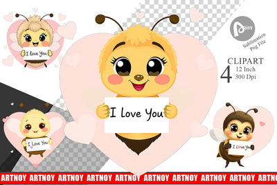 Valentine Bee Cartoon Clipart Sublimation artnoy 