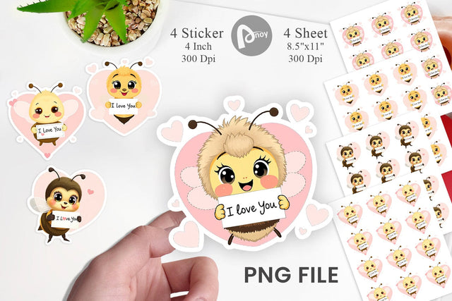 Valentine Bee Cartoon Sticker Sublimation artnoy 