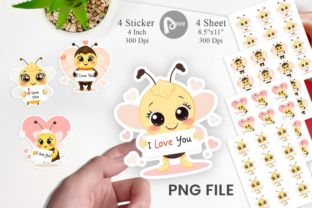 Valentine Bee Cartoon Sticker Sublimation artnoy 