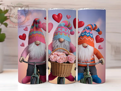 Valentine Bicycle Gnomes Tumbler, Valentine's Day, Bicycle Ride, Floral Theme, Romantic Gift, 20Oz Tumbler, Sublimation Wrap Sublimation Lara' s Designs 