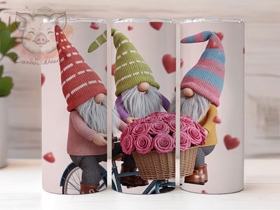 Valentine Bicycle Gnomes Tumbler, Valentine's Day, Bicycle Ride, Floral Theme, Romantic Gift, 20Oz Tumbler, Sublimation Wrap Sublimation Lara' s Designs 