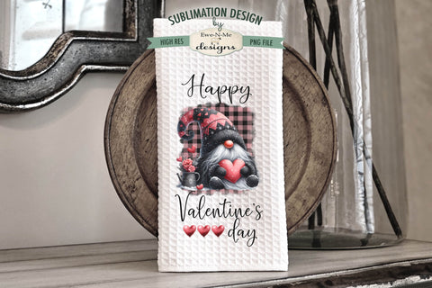 Valentine Black Gnome Kitchen Towel Sublimation Designs | Gnome Dish Towel Designs Sublimation Ewe-N-Me Designs 