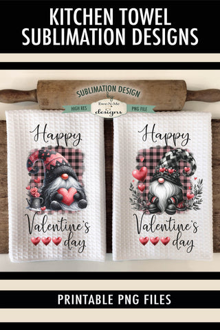 Valentine Black Gnome Kitchen Towel Sublimation Designs | Gnome Dish Towel Designs Sublimation Ewe-N-Me Designs 