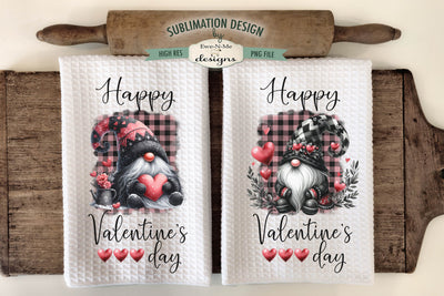 Valentine Black Gnome Kitchen Towel Sublimation Designs | Gnome Dish Towel Designs Sublimation Ewe-N-Me Designs 