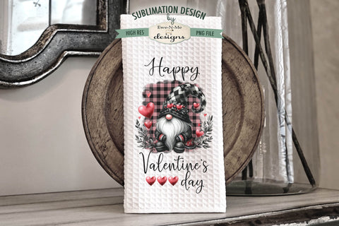 Valentine Black Gnome Kitchen Towel Sublimation Designs | Gnome Dish Towel Designs Sublimation Ewe-N-Me Designs 