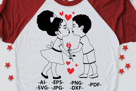 Valentine Black Kids Holding Rose SVG PNG PDF DXF EPS JPG AI Cute Afro Love Clipart Design for Cricut and Sublimation SVG 1uniqueminute 