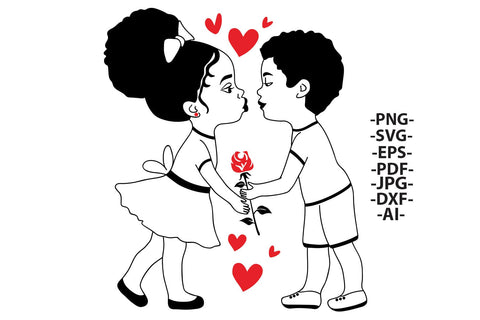 Valentine Black Kids Holding Rose SVG PNG PDF DXF EPS JPG AI Cute Afro Love Clipart Design for Cricut and Sublimation SVG 1uniqueminute 