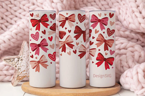 Valentine Bows & Hearts 20oz Tumbler Sublimation DesignSVG 