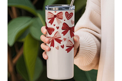 Valentine Bows & Hearts 20oz Tumbler Sublimation DesignSVG 