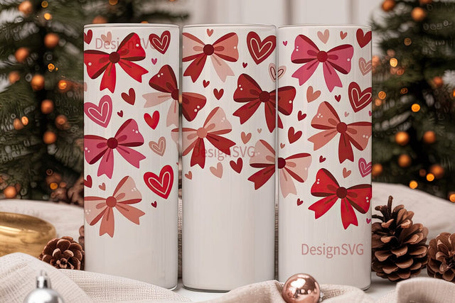 Valentine Bows & Hearts 20oz Tumbler Sublimation DesignSVG 