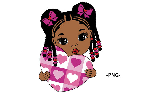 Valentine Braided Girl Clipart Holding Red Heart in SVG PNG JPG PDF DXF AI EPS Formats for Cricut Sublimation Cards and Love Crafts SVG 1uniqueminute 