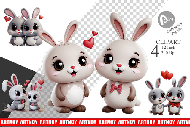 Valentine Bunny Clipart Sublimation artnoy 
