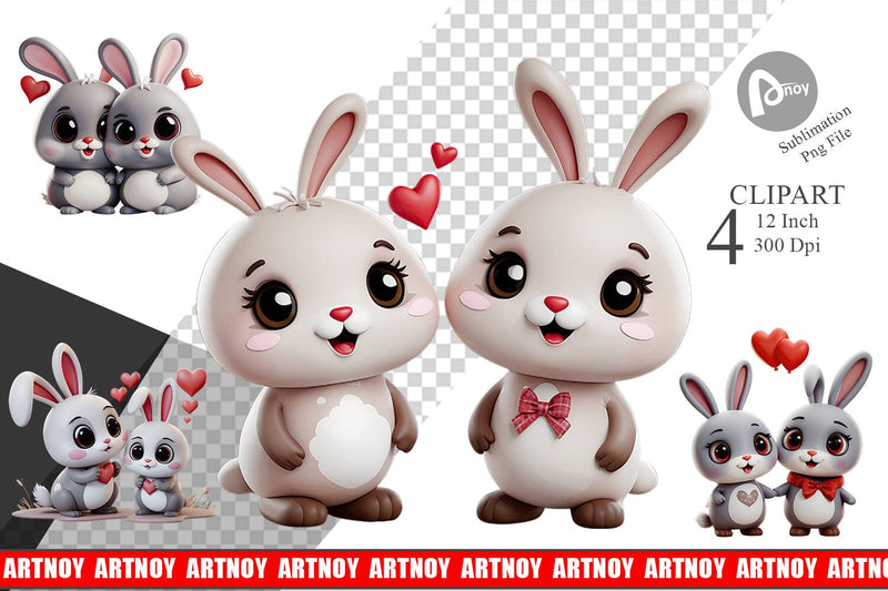 Valentine Bunny Clipart Sublimation artnoy 