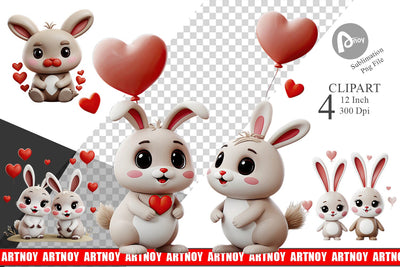 Valentine Bunny Clipart Sublimation artnoy 