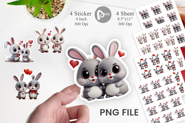 Valentine Bunny Sticker Sublimation artnoy 