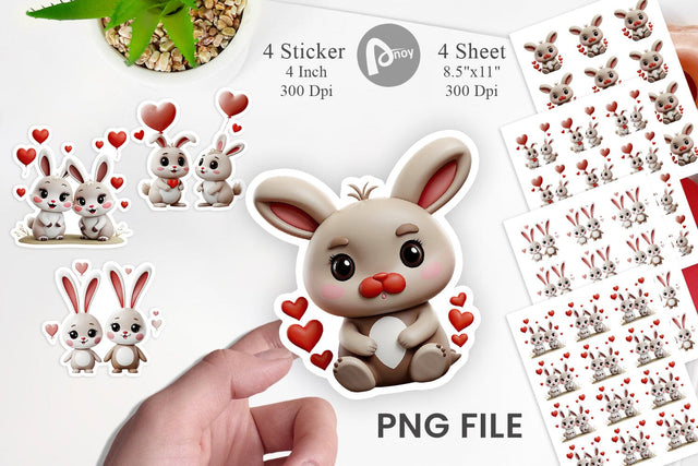 Valentine Bunny Sticker Sublimation artnoy 