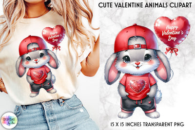 Valentine Bunny with Red Roses and Heart Balloon Sublimation Designs by Ira 
