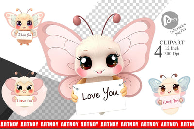Valentine Butterfly Cartoon Clipart Sublimation artnoy 