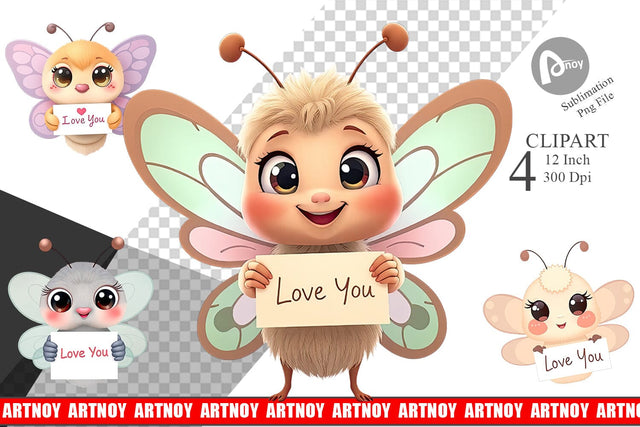 Valentine Butterfly Cartoon Clipart Sublimation artnoy 