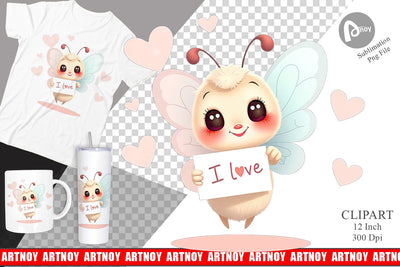 Valentine Butterfly Cartoon Clipart Sublimation artnoy 