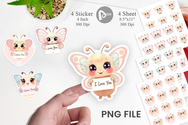 Valentine Butterfly Cartoon Sticker Sublimation artnoy 