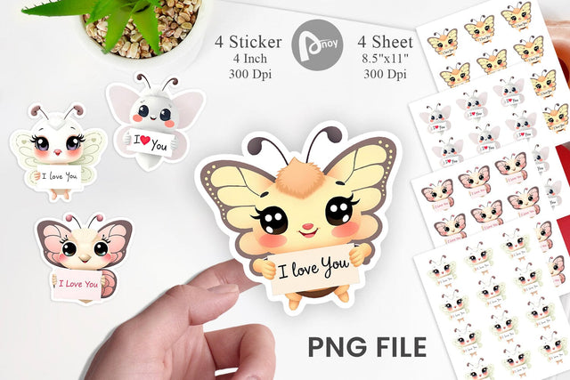 Valentine Butterfly Cartoon Sticker Sublimation artnoy 