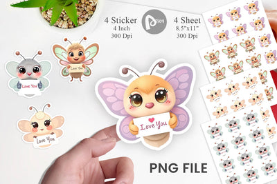 Valentine Butterfly Cartoon Sticker Sublimation artnoy 